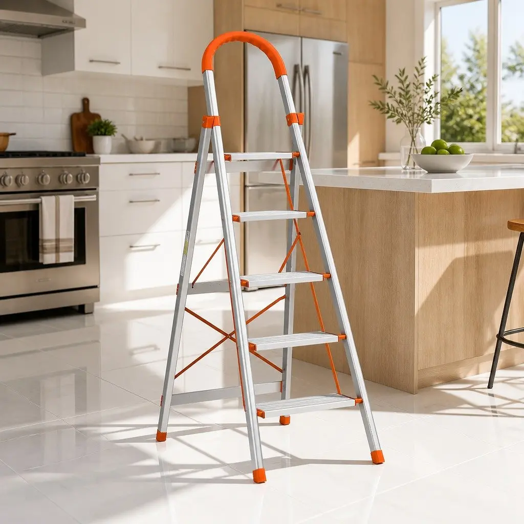 5 Step Ladder Folding Lightweight Aluminium Multi-Purpose Indoor Outdoor Silver