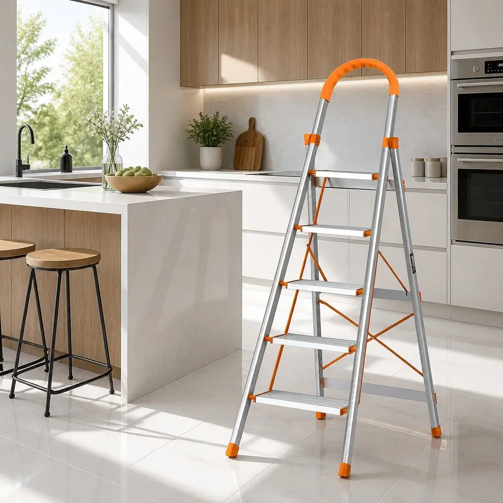 5 Step Ladder Folding Lightweight Aluminium Multi-Purpose Indoor Outdoor Silver