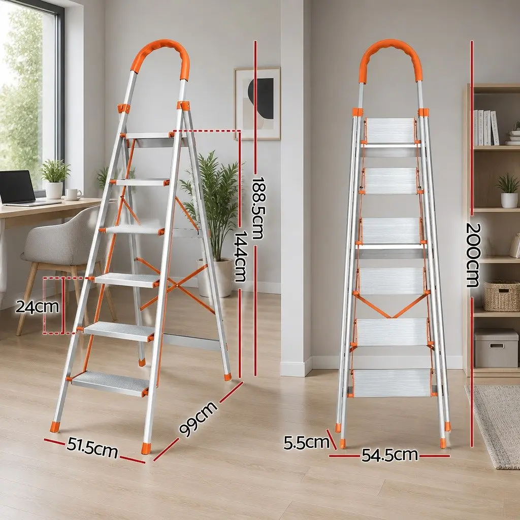 6 Step Ladder Aluminium Multi-Purpose Non-Slip 1885cm Silver