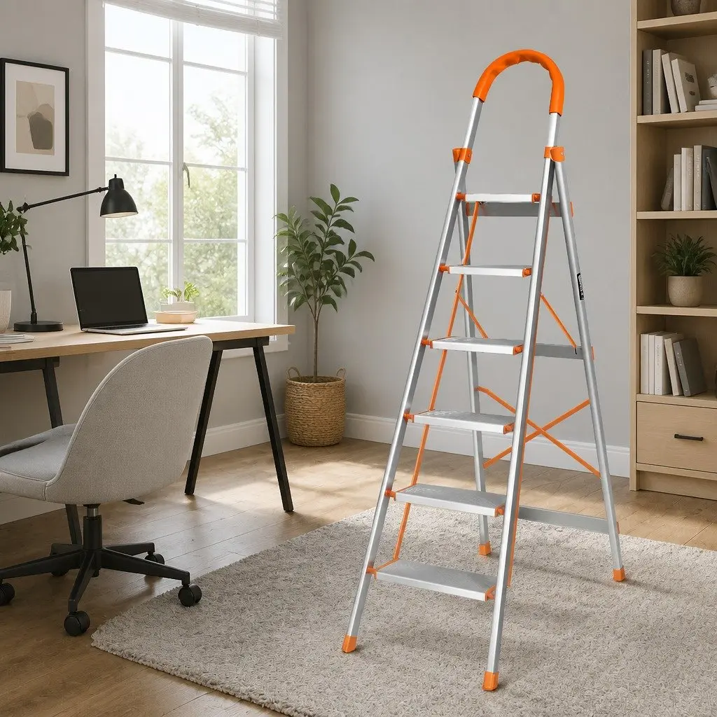 6 Step Ladder Aluminium Multi-Purpose Non-Slip 1885cm Silver