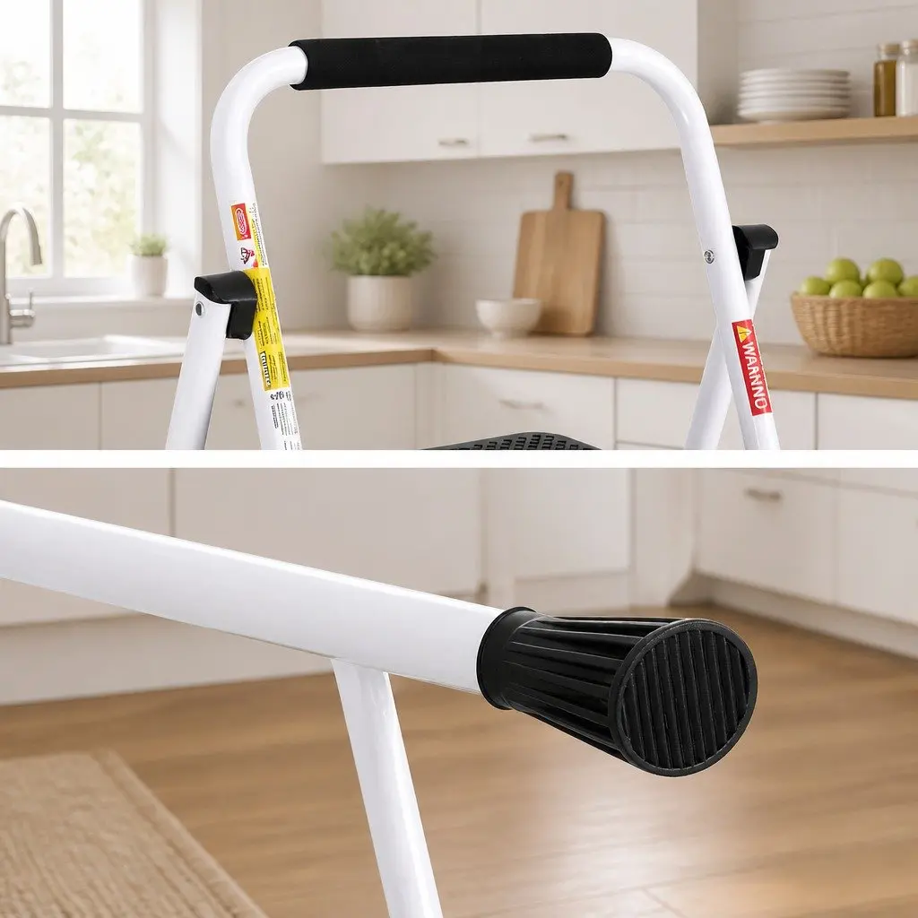 3 Step Ladder Folding Steel Multi-Purpose Platform Non-Slip Safety Black or White