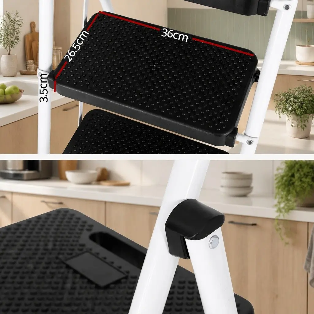 4 Step Ladder Folding Steel Multi-Purpose Tool Bag Black White
