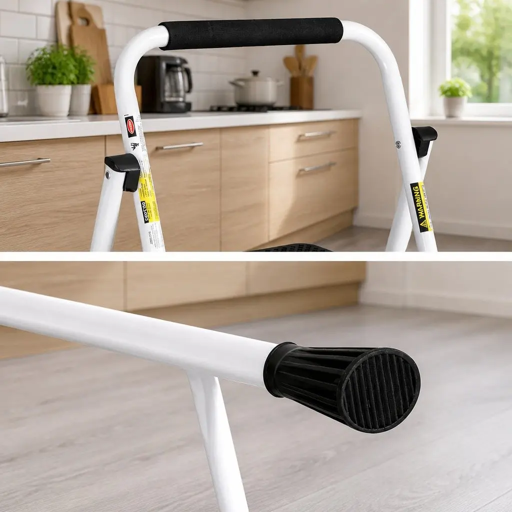 4 Step Ladder Folding Steel Multi-Purpose Platform Lightweight Indoor Outdoor Black White