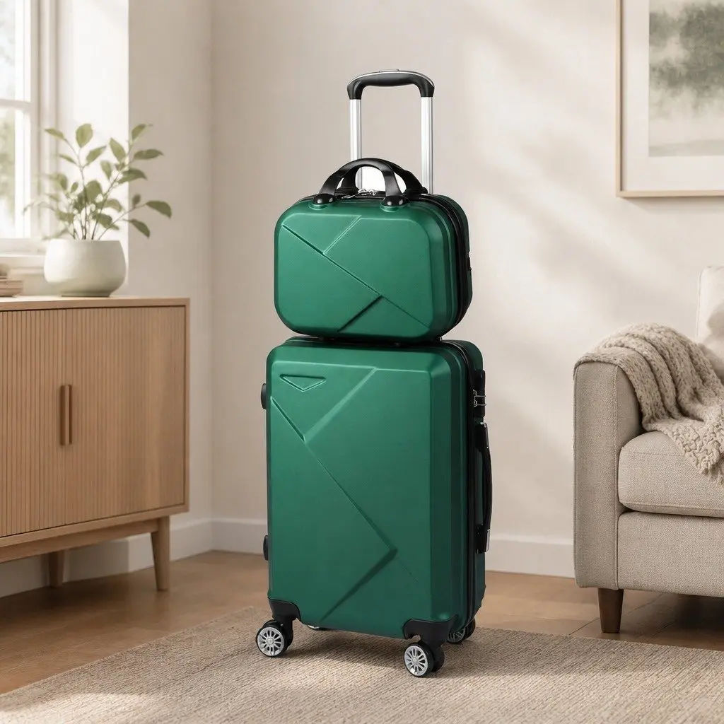 Luggage Set Travel Suitcase 20" Vanity Bag 12" Carry-On Trolley Green