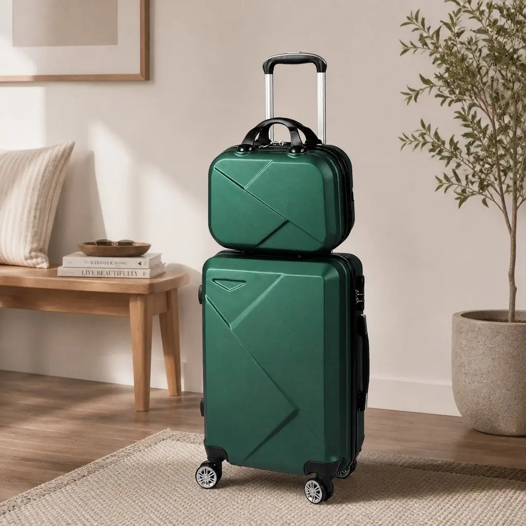Luggage Set Travel Suitcase 20" Vanity Bag 12" Carry-On Trolley Green