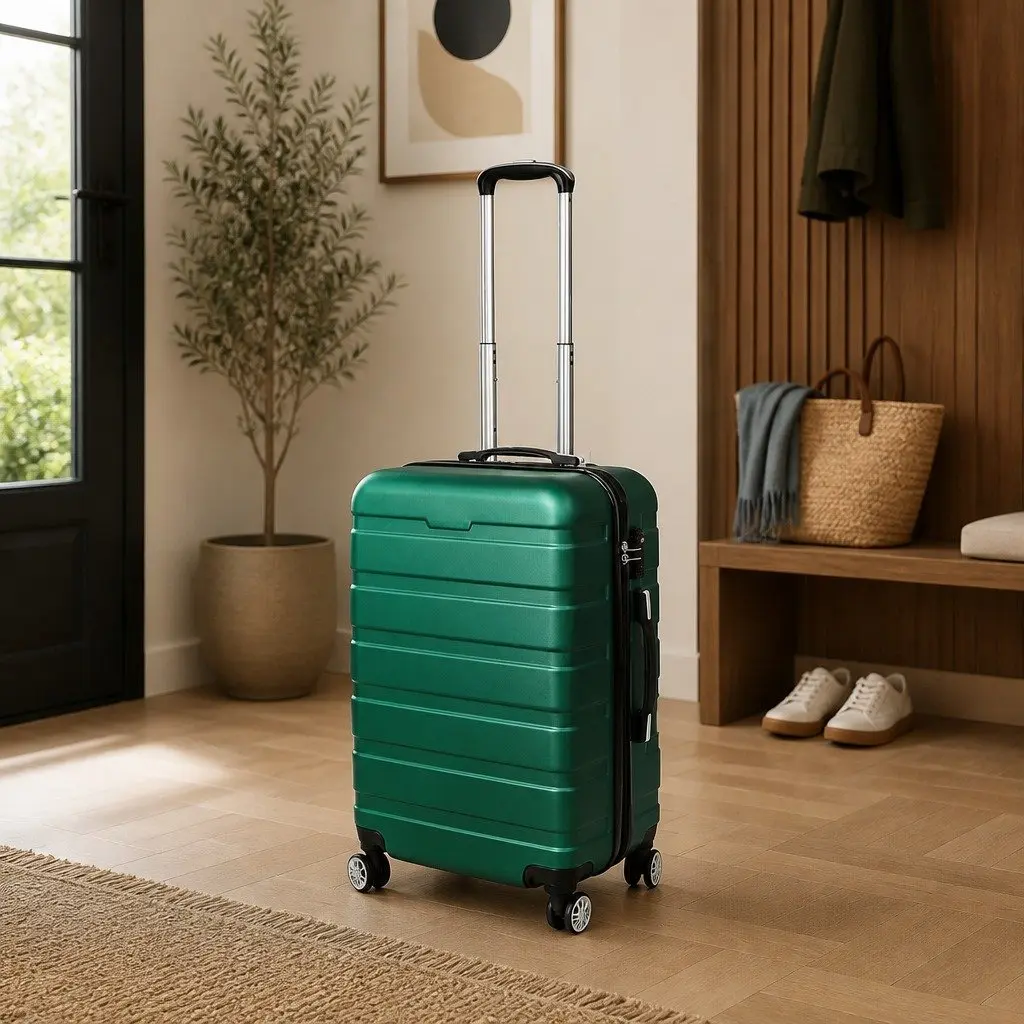 20 Inch Carry On Luggage Case Green Hard Shell Suitcase
