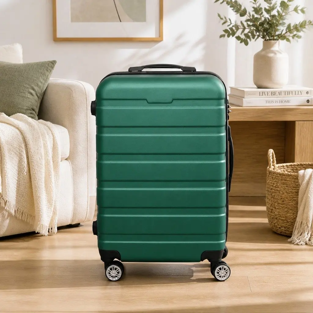 20 Inch Carry On Luggage Case Green Hard Shell Suitcase