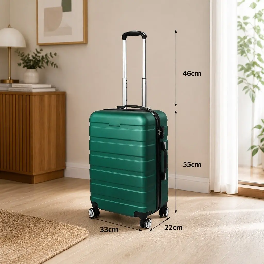 20 Inch Carry On Luggage Case Green Hard Shell Suitcase