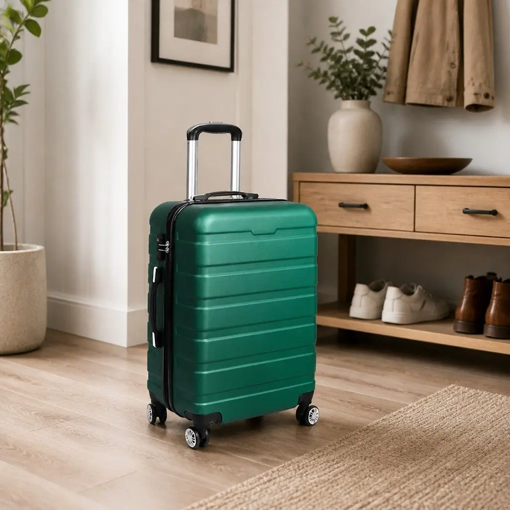 20 Inch Carry On Luggage Case Green Hard Shell Suitcase