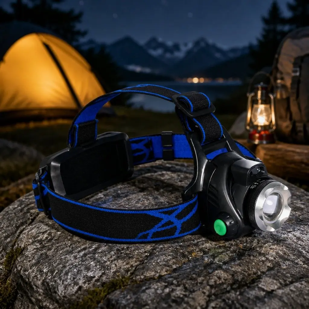 LED Headlamp Outdoor Camping Headlight 140 Lumens Rechargeable Black