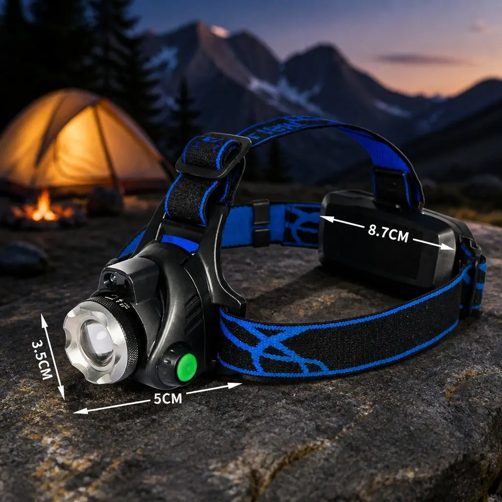 LED Headlamp Outdoor Camping Headlight 140 Lumens Rechargeable Black