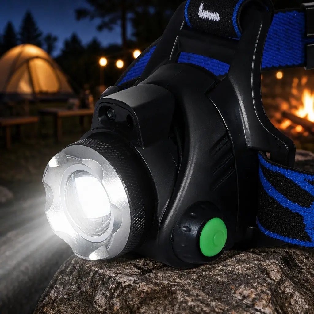 LED Headlamp Outdoor Camping Headlight 140 Lumens Rechargeable Black