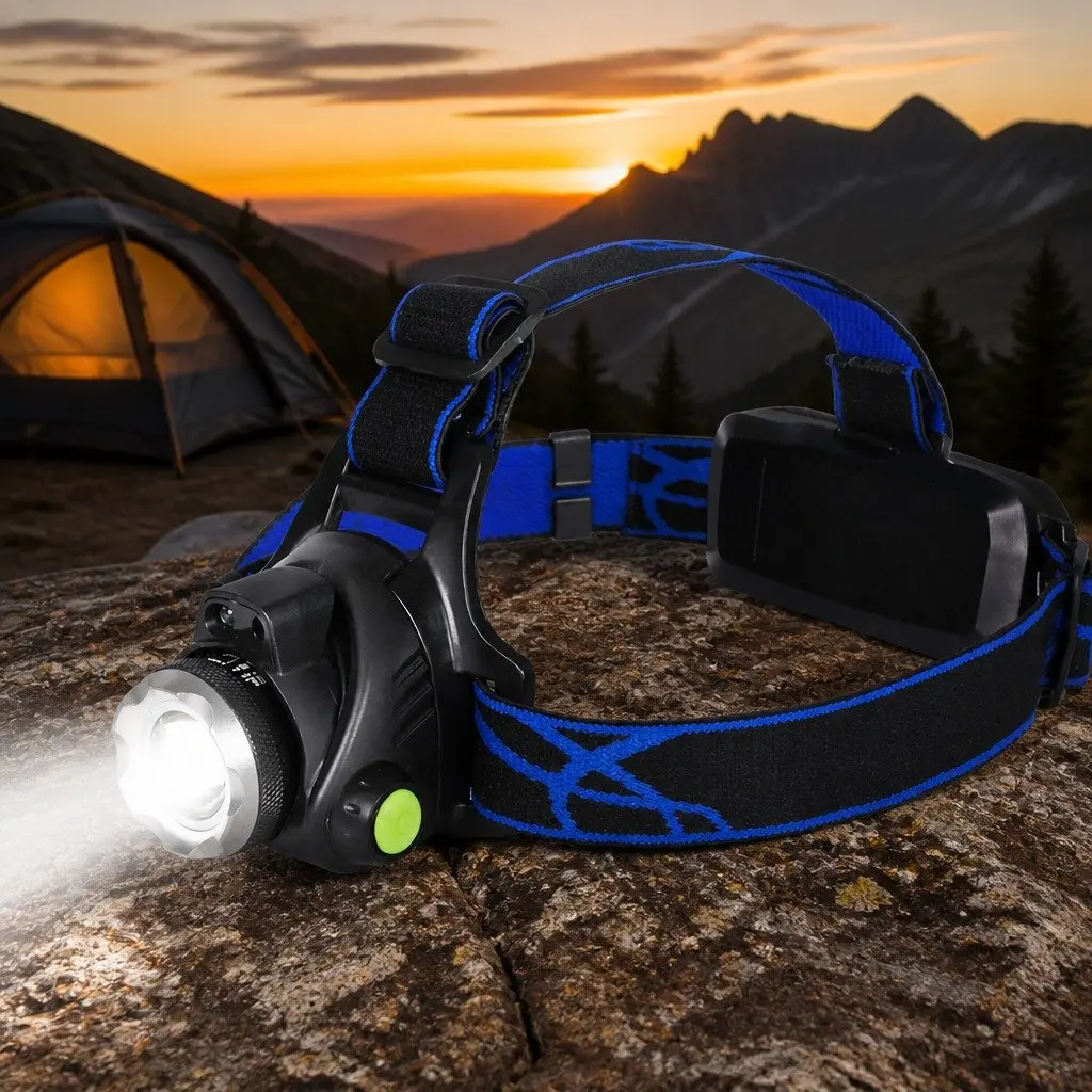 LED Headlamp Outdoor Camping Headlight 140 Lumens Rechargeable Black