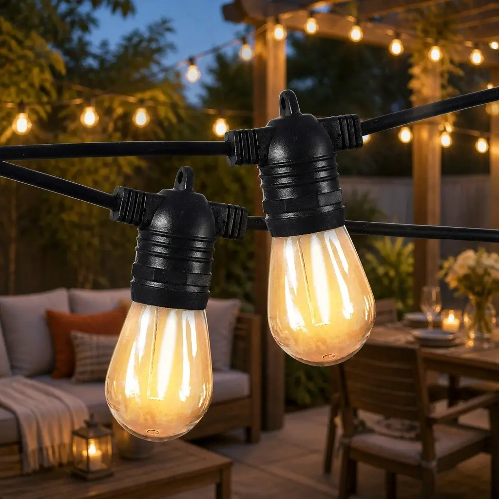 30M Festoon String Lights Warm White Outdoor Garden Patio 30 LED Bulbs