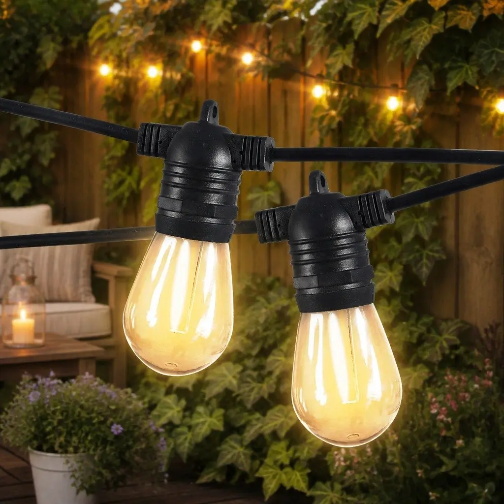 30M Festoon String Lights Warm White Outdoor Garden Patio 30 LED Bulbs