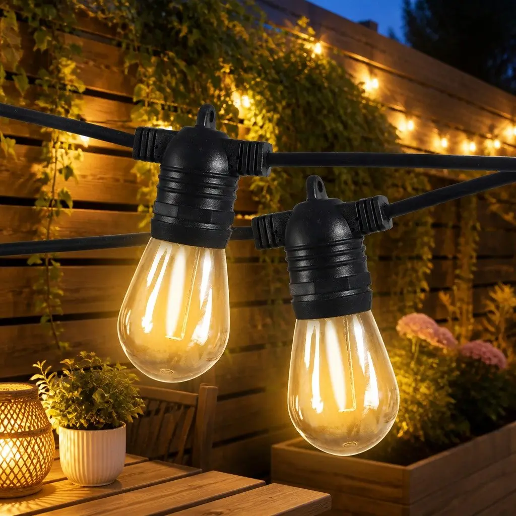 30M Festoon String Lights Warm White Outdoor Garden Patio 30 LED Bulbs