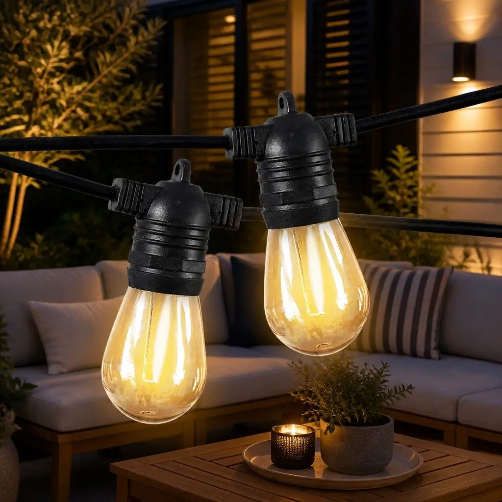 Festoon String Lights Outdoor Patio Garden 40M Warm White 40 Bulbs S14 LED
