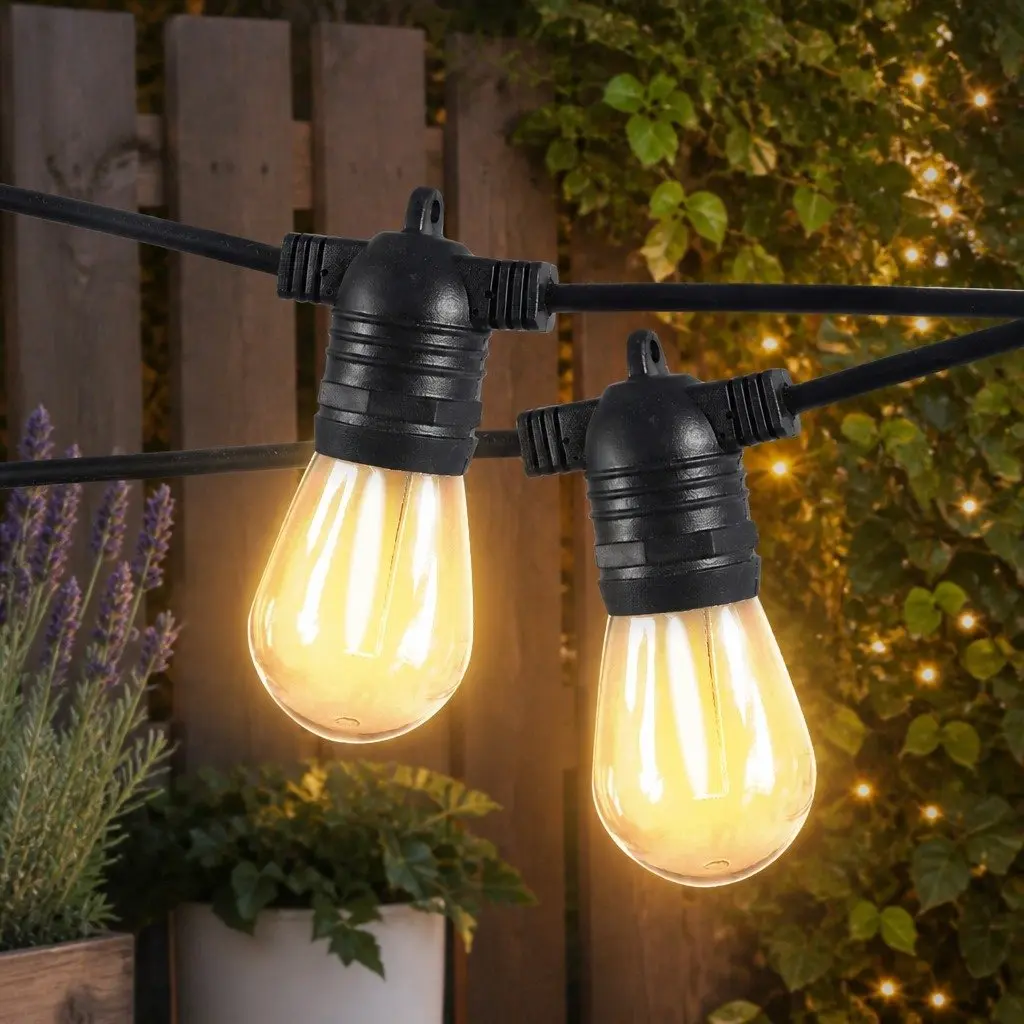 Festoon String Lights Outdoor Patio Garden 40M Warm White 40 Bulbs S14 LED