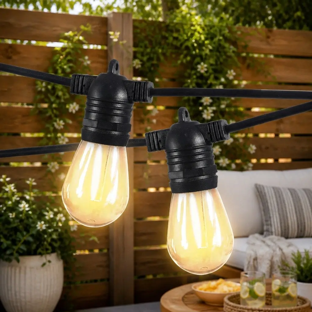 Festoon String Lights Outdoor Patio Garden 40M Warm White 40 Bulbs S14 LED