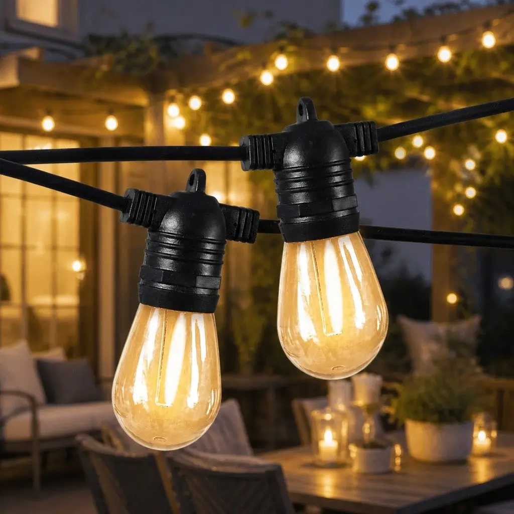 Festoon String Lights 50M Outdoor Wedding Patio Garden Warm White LED 50 Bulbs