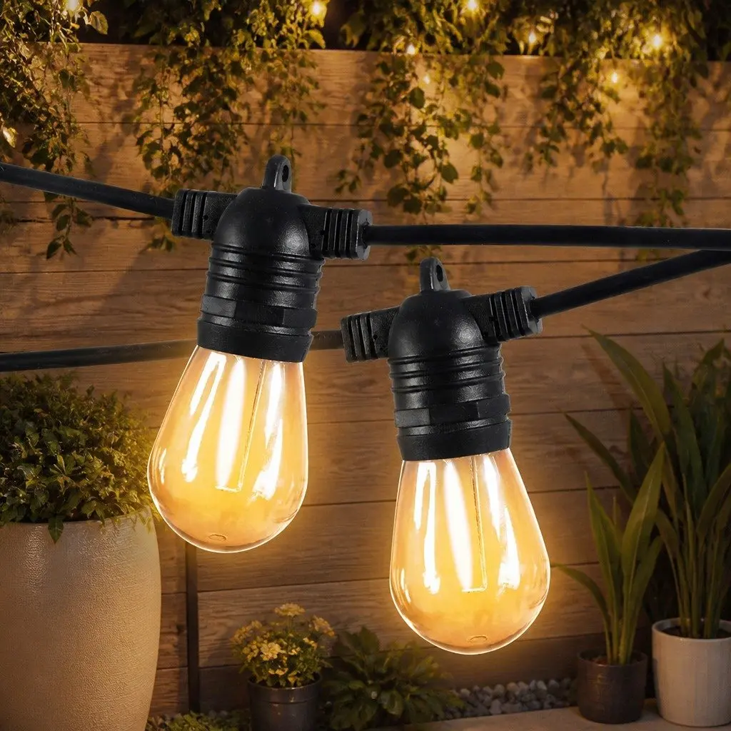 Festoon String Lights 50M Outdoor Wedding Patio Garden Warm White LED 50 Bulbs