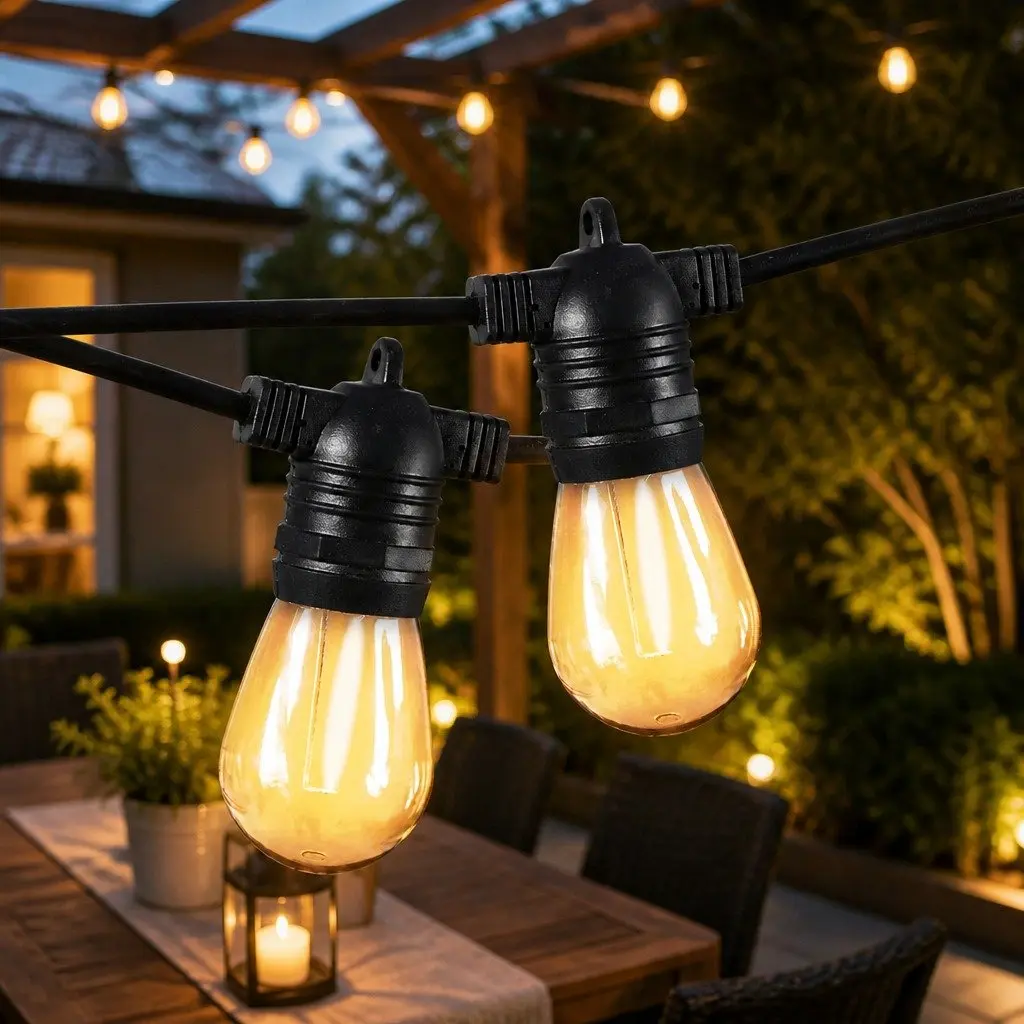 Festoon String Lights 60M LED Outdoor Garden Patio Wedding Warm White 60 Bulbs