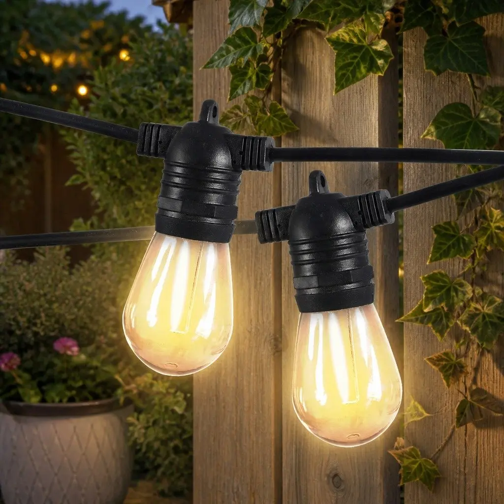 Festoon String Lights 60M LED Outdoor Garden Patio Wedding Warm White 60 Bulbs