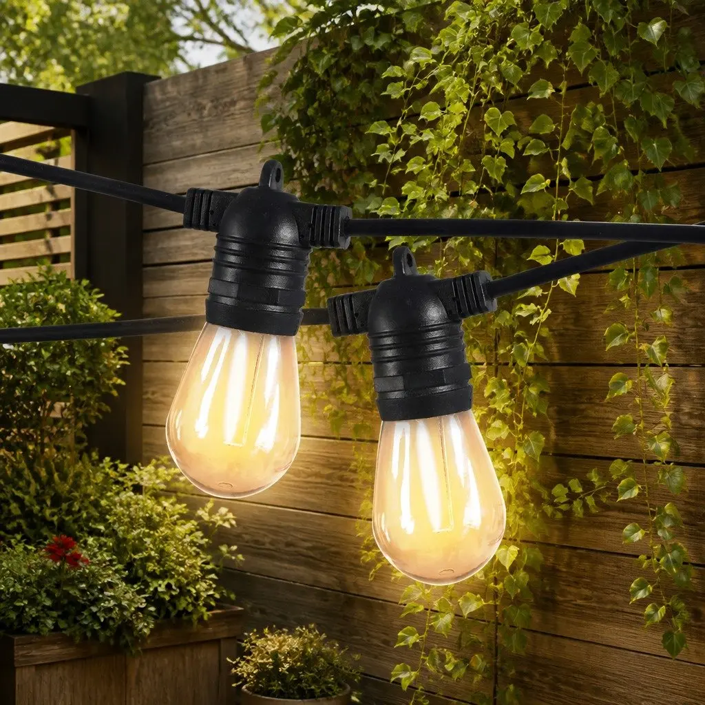 Festoon String Lights 60M LED Outdoor Garden Patio Wedding Warm White 60 Bulbs