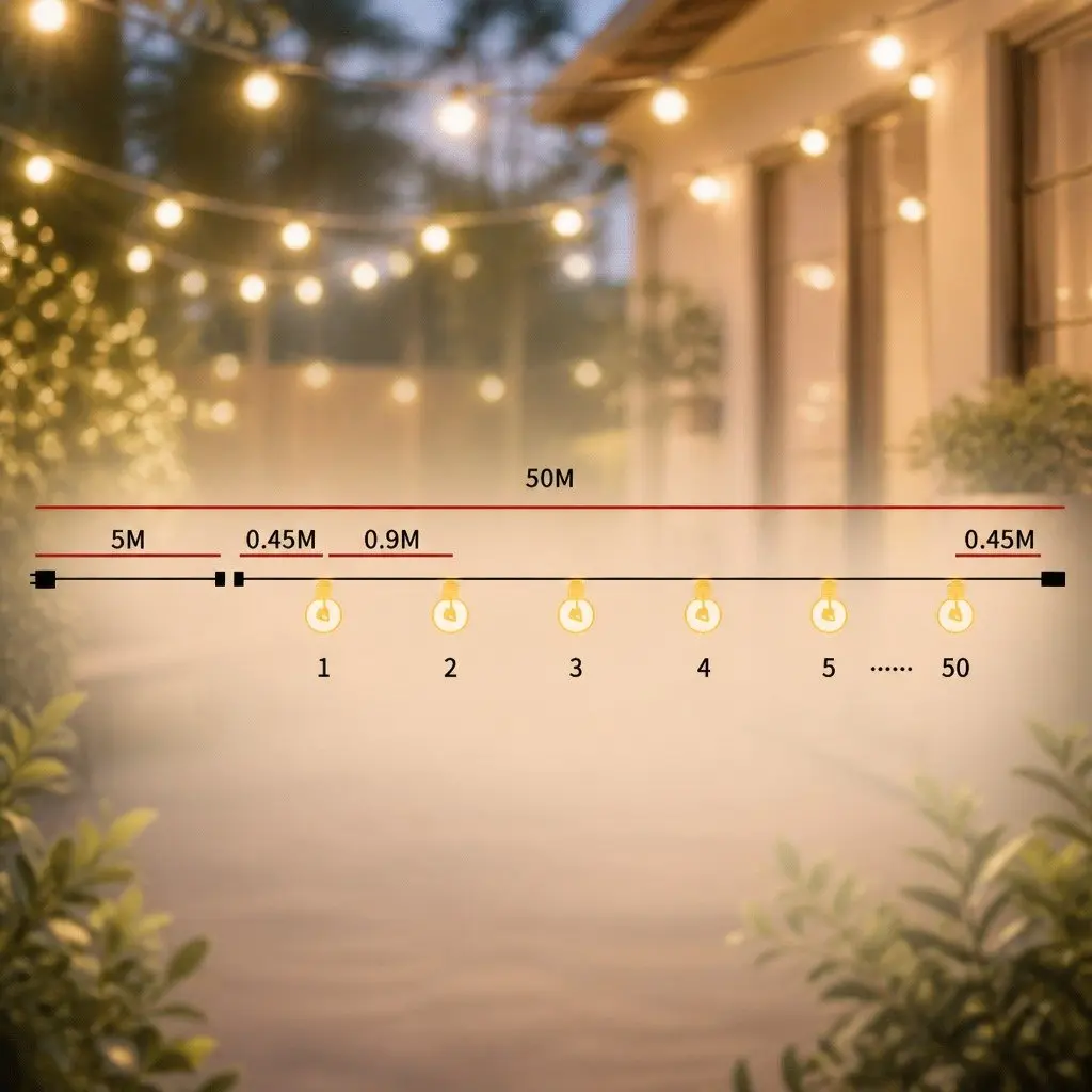 Festoon String Lights 50 Bulbs Outdoor Patio Decor Warm White LED 50M Length