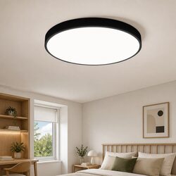 LED Ceiling Light 60W 3-Colour Black Ultra-Thin 5cm Round Flush Mount Fixture