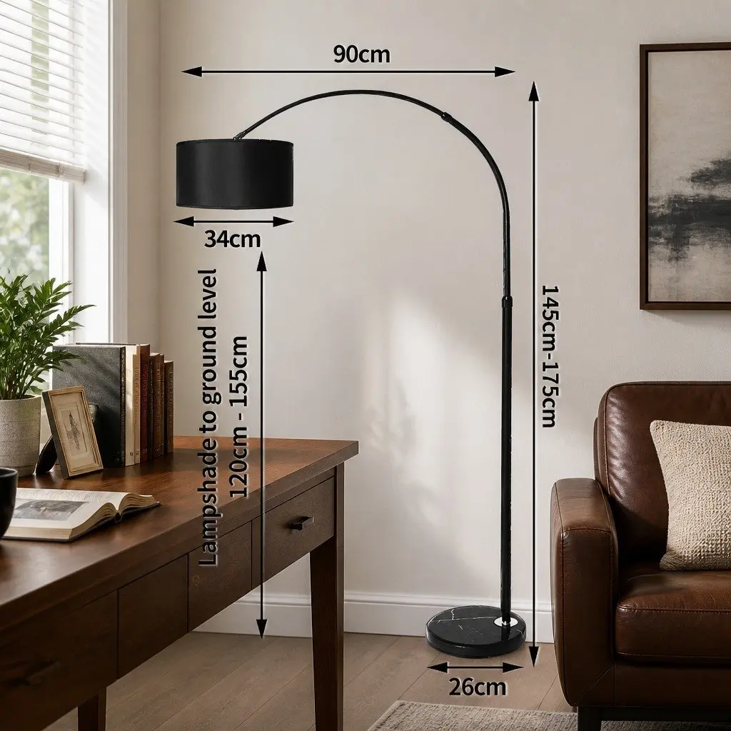 LED Floor Lamp Reading Light Adjustable Arm Black Marble Base