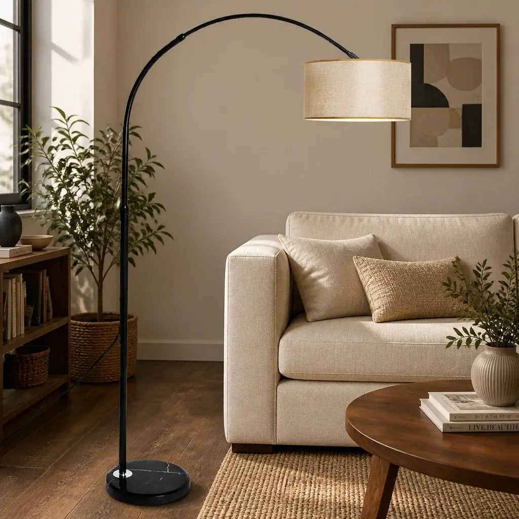 LED Floor Lamp Reading Light Adjustable Arm Marble Base Grey Black