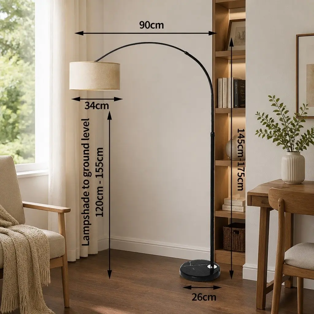 LED Floor Lamp Reading Light Adjustable Arm Marble Base Grey Black