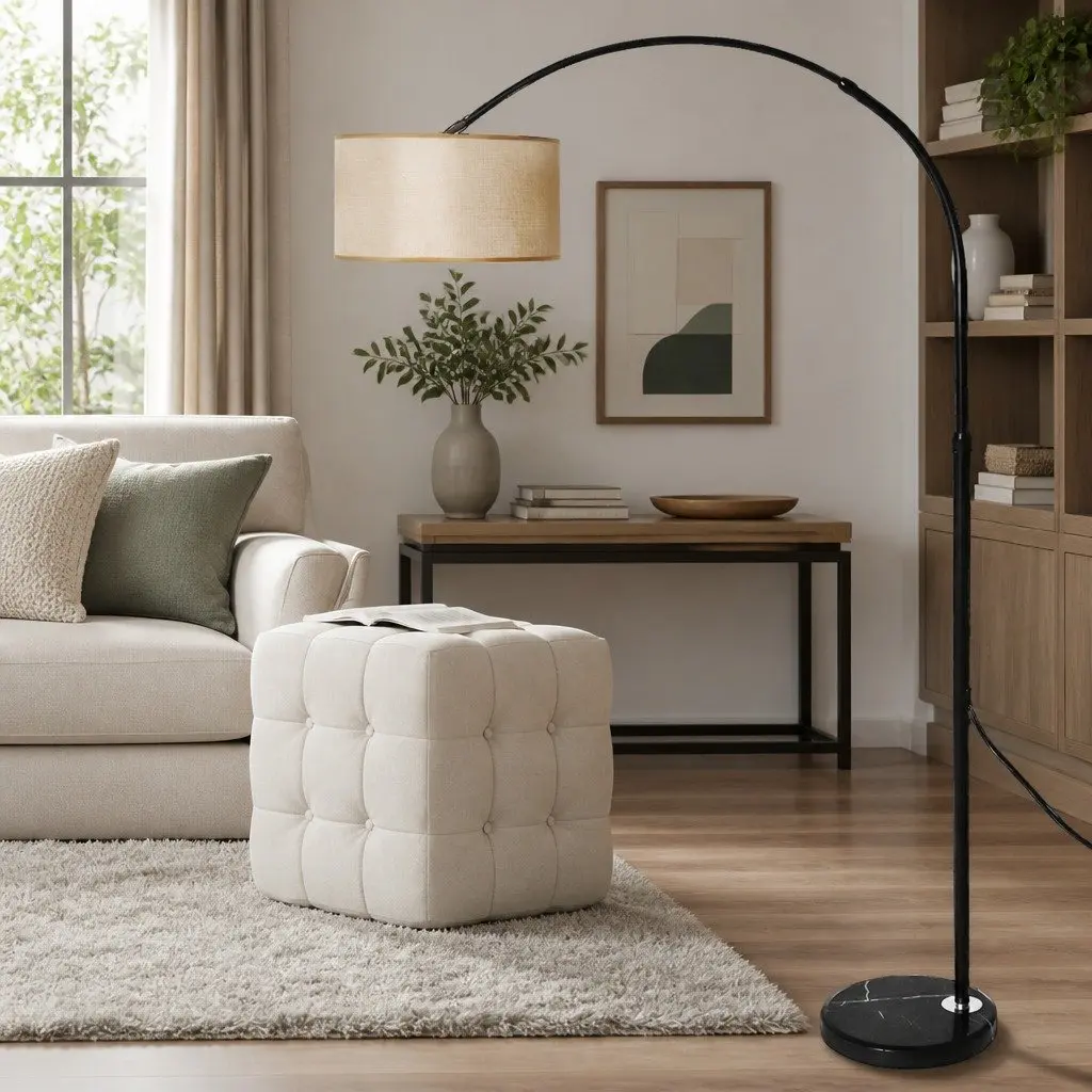 LED Floor Lamp Reading Light Adjustable Arm Marble Base Grey Black