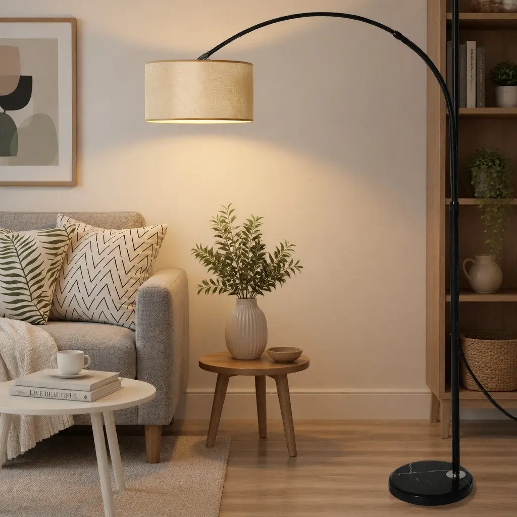 LED Floor Lamp Reading Light Adjustable Arm Marble Base Grey Black