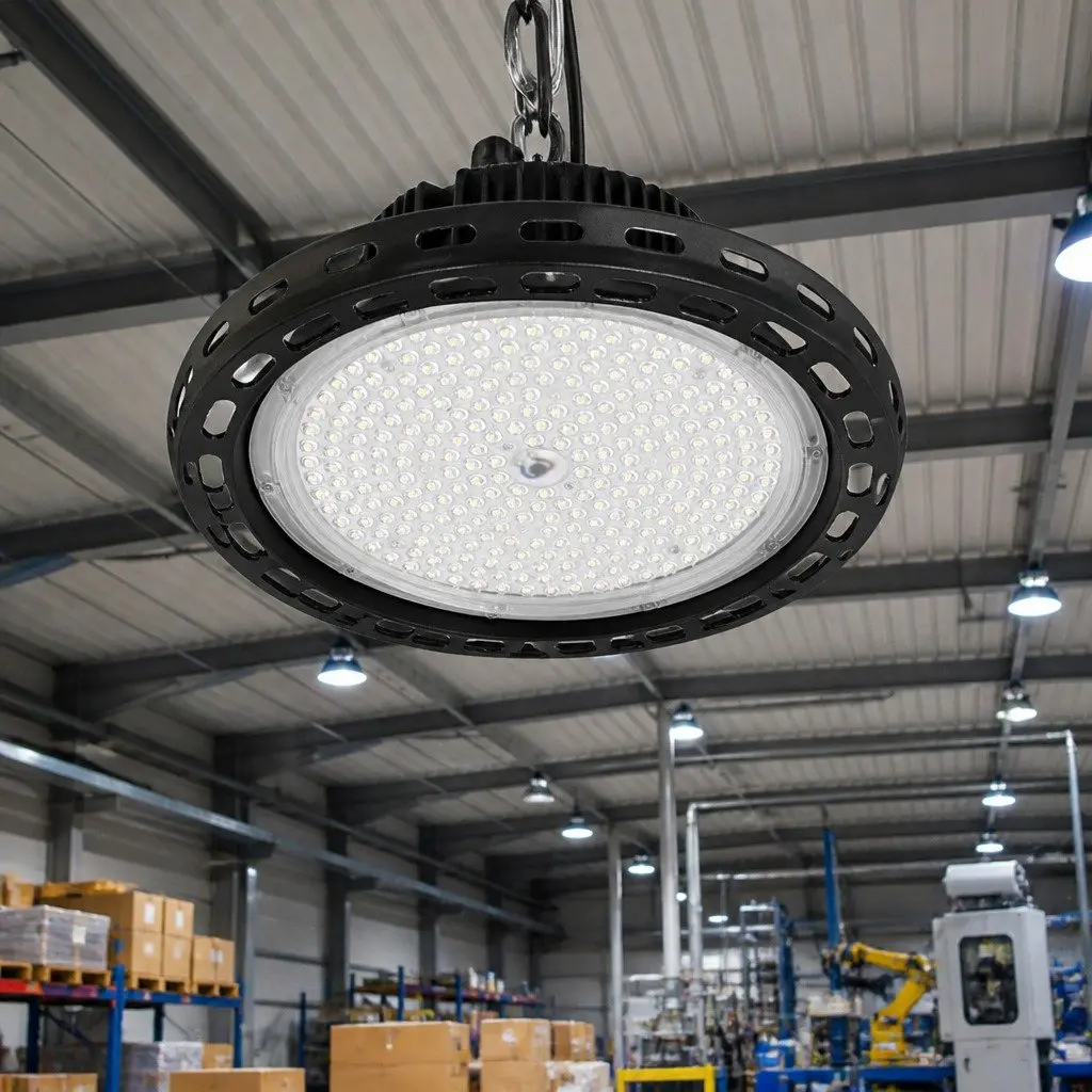 UFO High Bay LED Light 200W Bright Lighting for Commercial Warehouse Workshop Gym Black