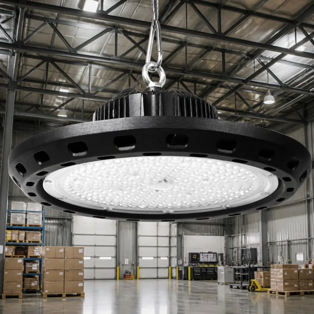 UFO High Bay LED Light 200W Bright Lighting for Commercial Warehouse Workshop Gym Black