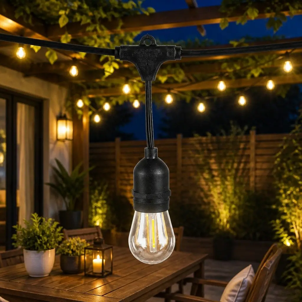 LED Festoon String Lights Outdoor Garden Patio 30M Warm White IP44 Waterproof