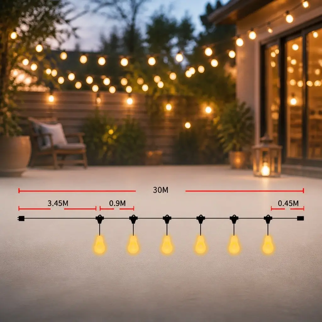 LED Festoon String Lights Outdoor Garden Patio 30M Warm White IP44 Waterproof