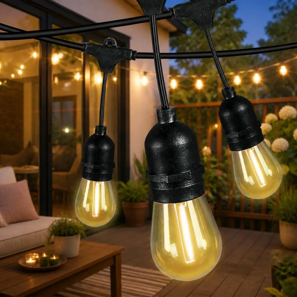 LED Festoon String Lights Outdoor Garden Patio 30M Warm White IP44 Waterproof