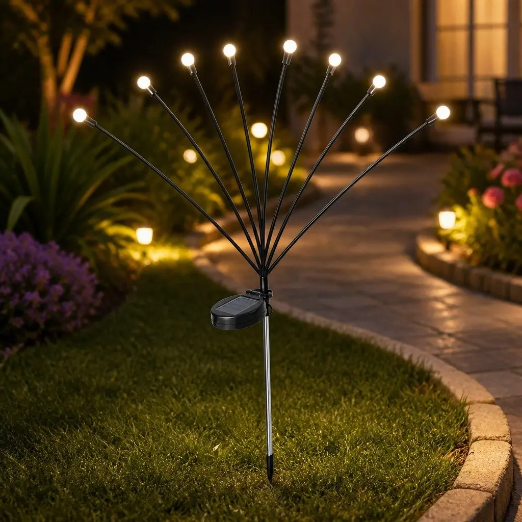 Solar Lawn Lights 8LED Outdoor Garden Pathway Stake Lights Warm White Auto On