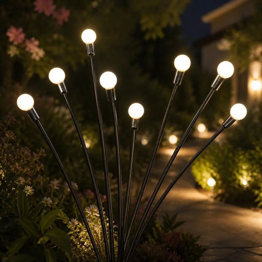 Solar Lawn Lights 8LED Outdoor Garden Pathway Stake Lights Warm White Auto On