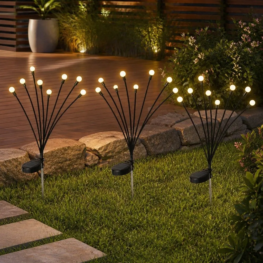 Solar Lawn Lights 8LED Outdoor Garden Pathway Stake Lights Warm White Auto On