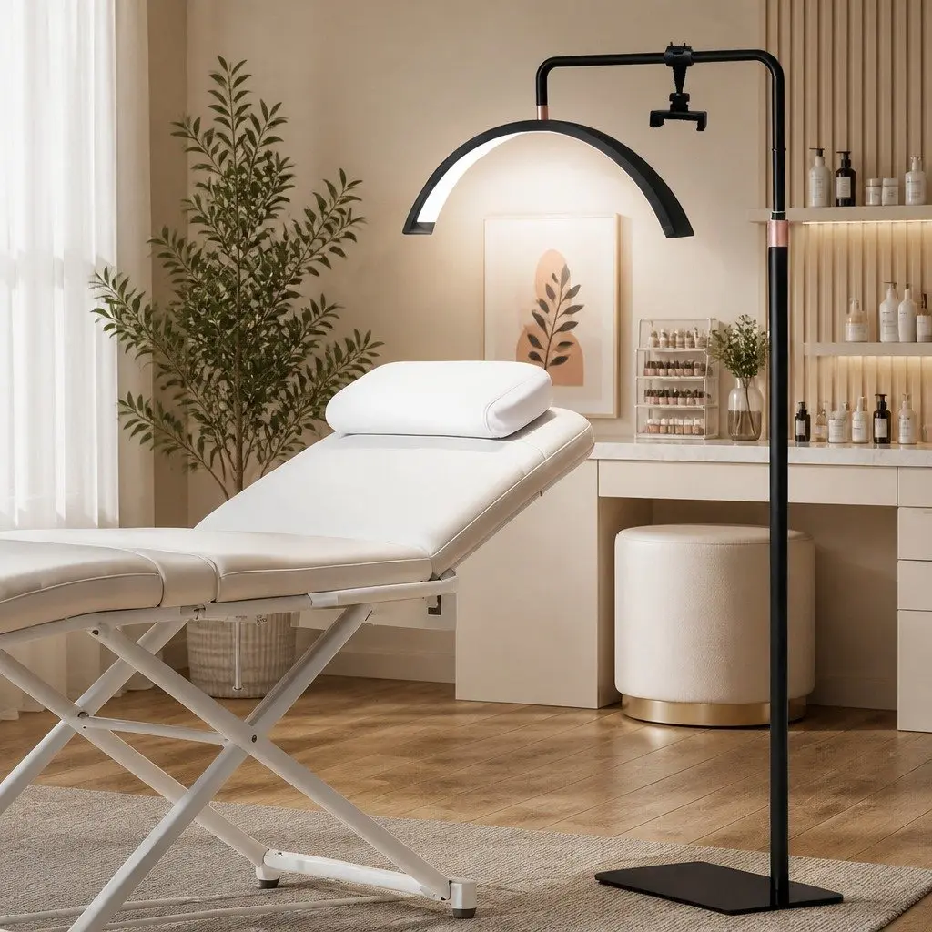 LED Lash Light Half Moon Floor Lamp for Beauty Salon Tattoo Makeup Adjustable