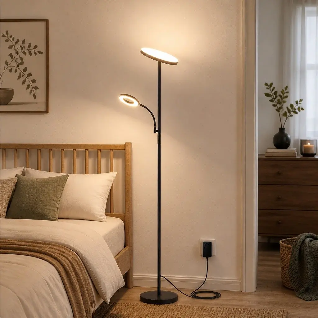 Floor Lamp Adjustable Reading Light Remote Control Dimmable Black 175cm
