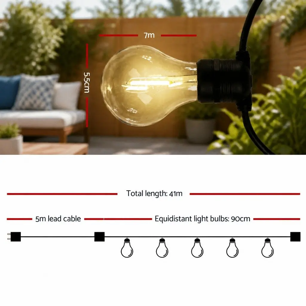 41m Festoon String Lights Outdoor Wedding Garden Party Warm White Decorations
