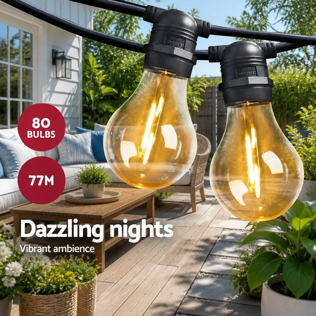 77m Festoon String Lights Warm White Outdoor Wedding Garden Party Decorations