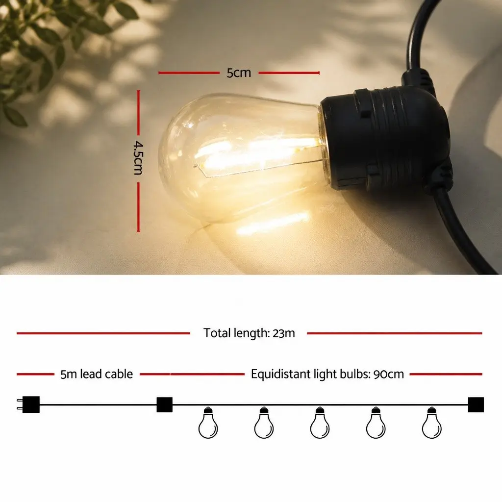 Festoon String Lights Warm White 23m Outdoor Garden Wedding Party