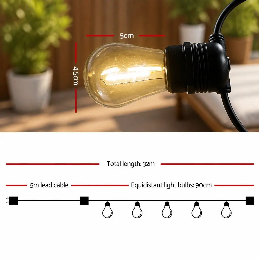 Festoon String Lights Warm White 32m Outdoor Wedding Party Garden