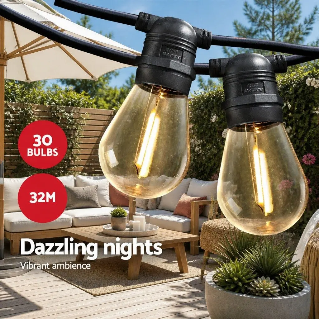 Festoon String Lights Warm White 32m Outdoor Wedding Party Garden